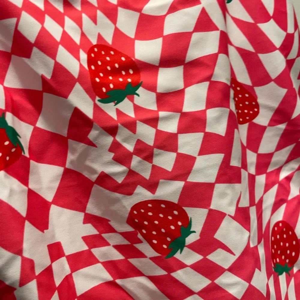 Women’s Retro Stage Pink 1960's Strawberry Plaid One-Piece Swimsuit SZ Med-new. - Picture 3 of 6